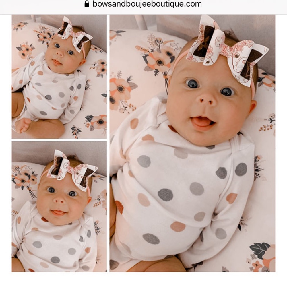 French Bulldog pink and white infant kid baby bow